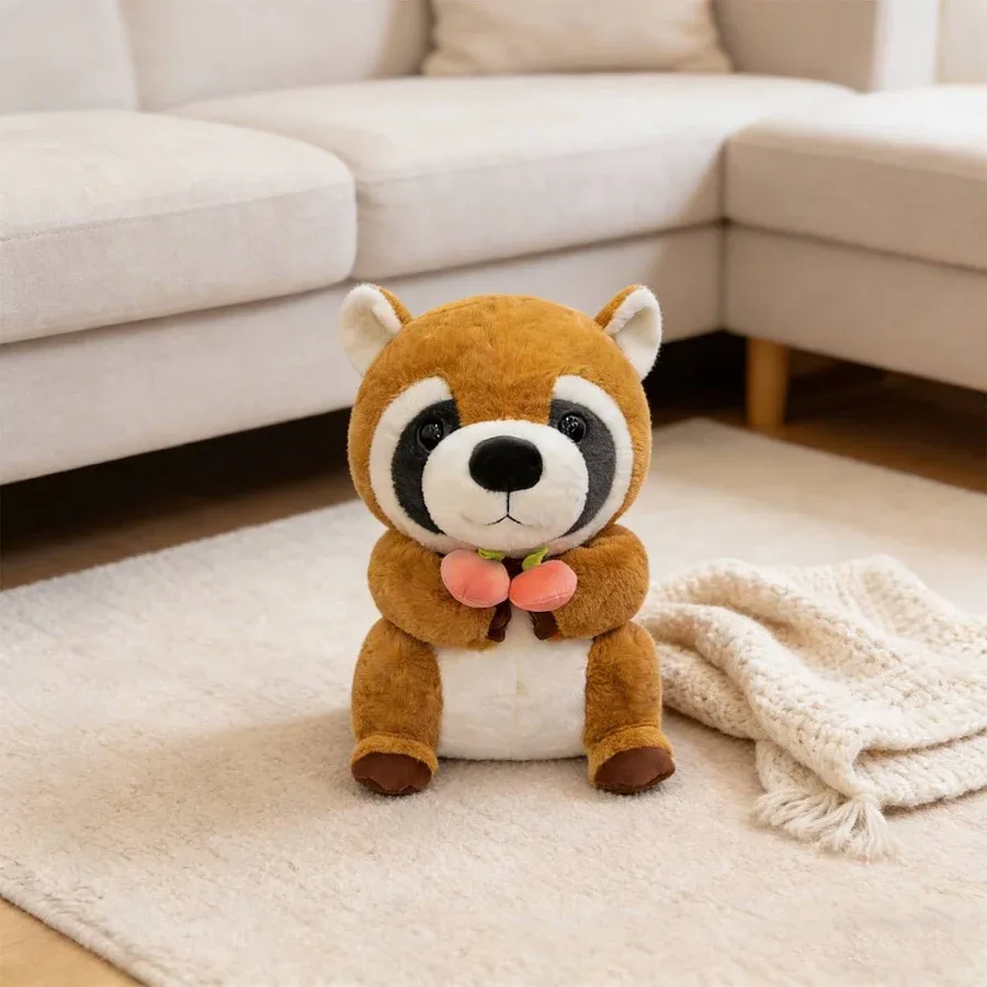 15.7in Realistic Raccoon Plush Toy, Soft Stuffed Animal Wildlife Figure, Cute Forest Creature Hugging Pillow for Bedroom Decor, Unique Birthday - 3
